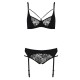 Комплект белья Passion PAULINE SET S/M, black, стрэпы, лиф, стринги и пояс для чулок