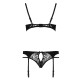 Комплект белья Passion PAULINE SET S/M, black, стрэпы, лиф, стринги и пояс для чулок