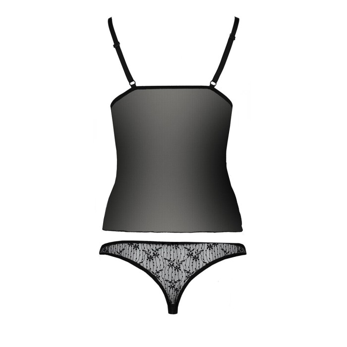 Комплект белья Passion MELISSA SET L/XL, black, лиф-сорочка со шнуровкой и трусики
