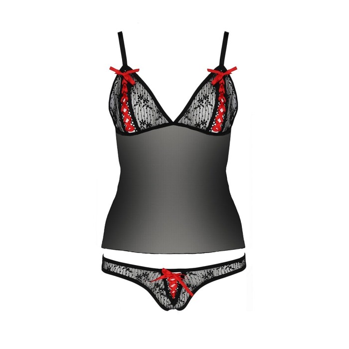 Комплект білизни Passion MELISSA SET XXL/XXXL, black, ліф-сорочка зі шнурівкою і трусики