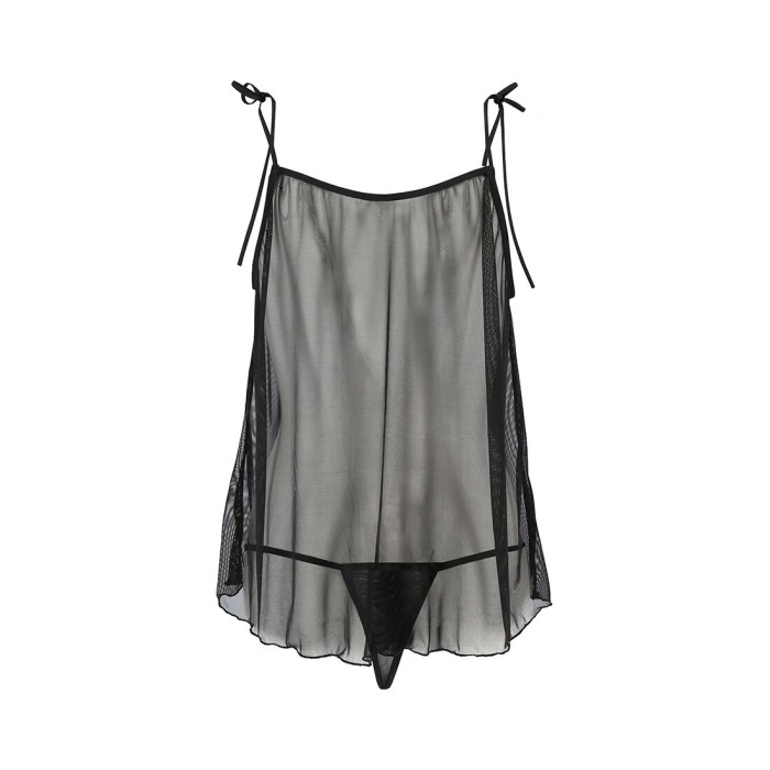 Сорочка прозрачная беби-долл Passion MELANIA CHEMISE L/XL, black, трусики, на тонких бретелях