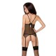 Корсет с пажами Passion MELANIA CORSET S/M, black, трусики, полупрозрачный