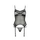 Корсет с пажами Passion MELANIA CORSET XXL/XXXL, black, трусики, полупрозрачный