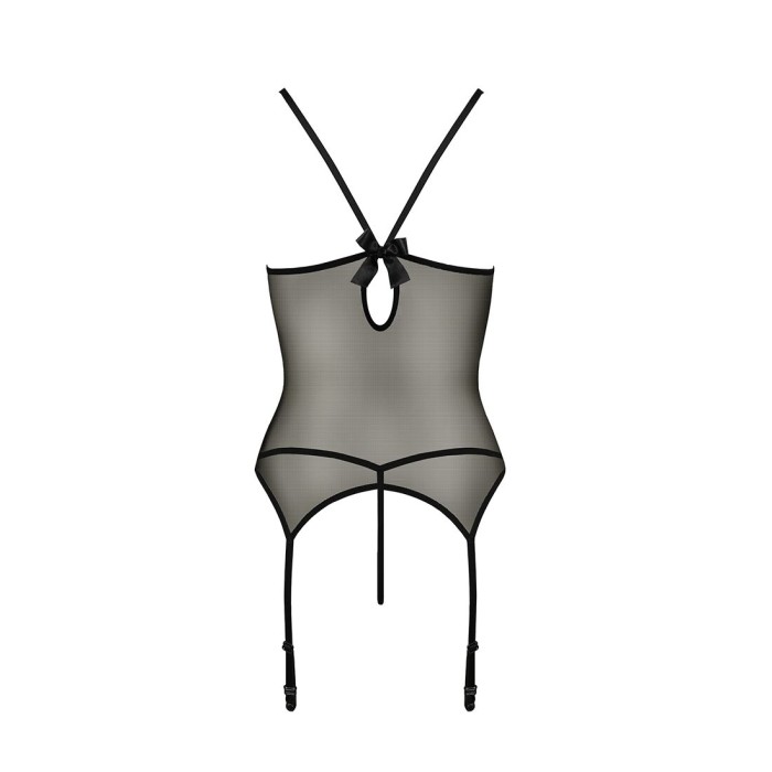 Корсет с пажами Passion MELANIA CORSET XXL/XXXL, black, трусики, полупрозрачный