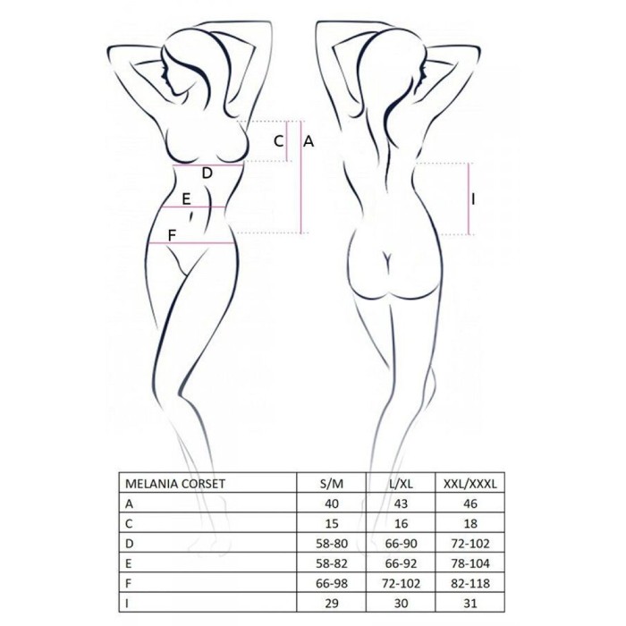 Корсет с пажами Passion MELANIA CORSET XXL/XXXL, black, трусики, полупрозрачный