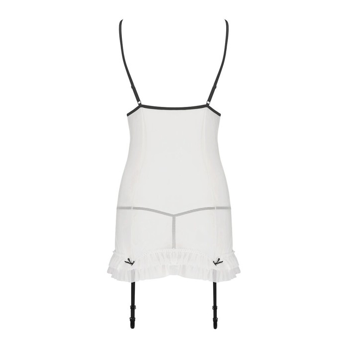Сорочка прозора з пажами Passion ORIHIME CHEMISE L/XL, white, трусики, стрепи