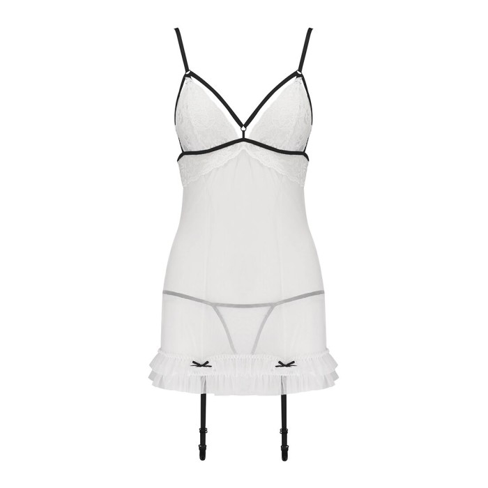 Сорочка прозрачная с пажами Passion ORIHIME CHEMISE S/M, white, трусики, стрэпы