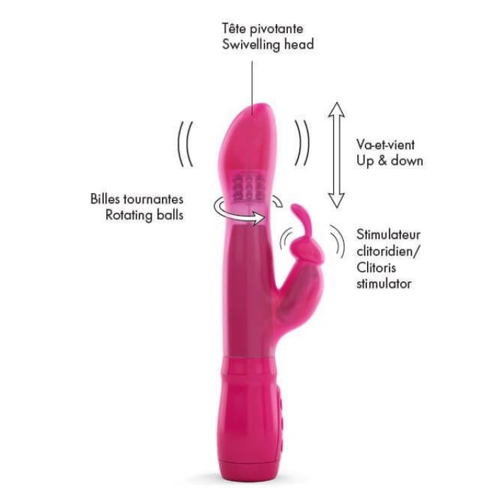 Вибратор Dorcel Furious Rabbit с вращением и возвратно-поступательными движениями головки, вибрация