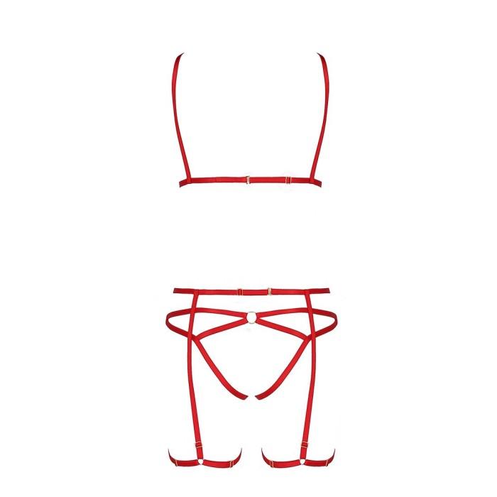 Комплект белья Passion Exclusive MAGALI SET OpenBra XXL/XXXL, red, стрепы, лиф, трусики и пояс