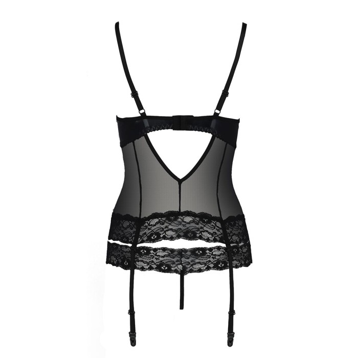 Корсет с открытой грудью Passion Exclusive NORTH CORSET S/M, black, пажи, трусики, шнуровка