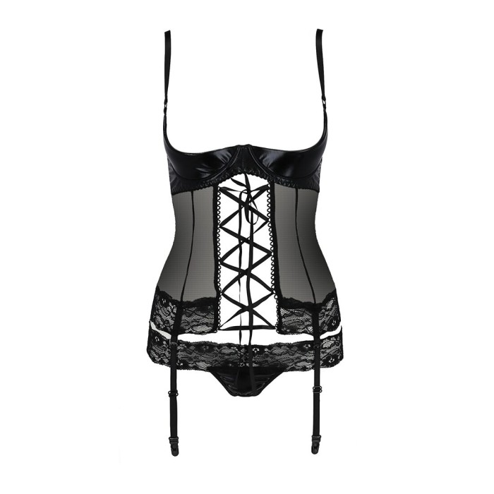 Корсет с открытой грудью Passion Exclusive NORTH CORSET XXL/XXXL, black, пажи, трусики, шнуровка