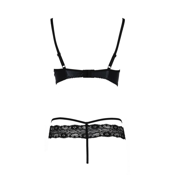 Комплект белья Passion Exclusive NORTH SET L/XL, black, лиф и трусики с элементами под латекс