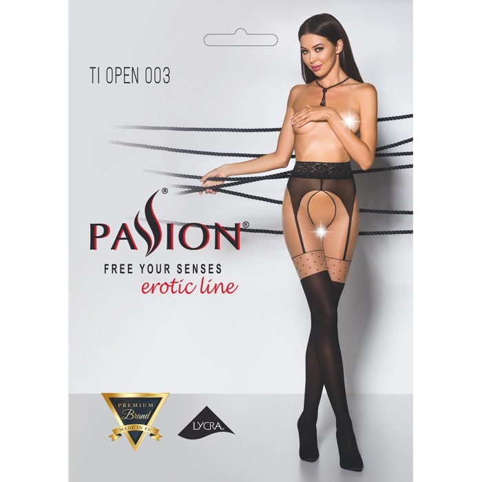 Эротические колготки Passion TIOPEN 003 3/4 (20/40 den), nero, имитация чулок и пояса
