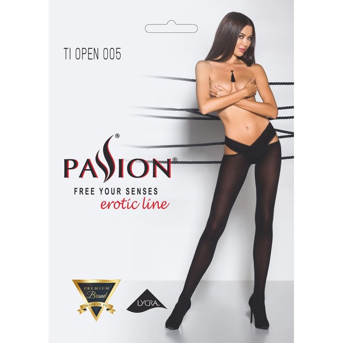 Эротические колготки Passion TIOPEN 005 1/2 (60 den), nero, с вырезом, оригинальный пояс