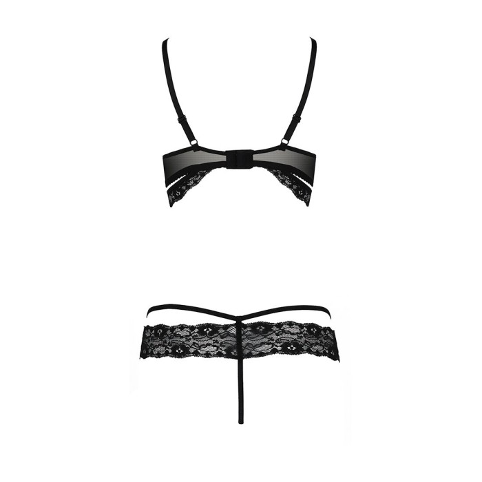 Комплект белья Passion Exclusive SARIA SET OpenBra L/XL, black, стрэпы, откртый лиф, стринги