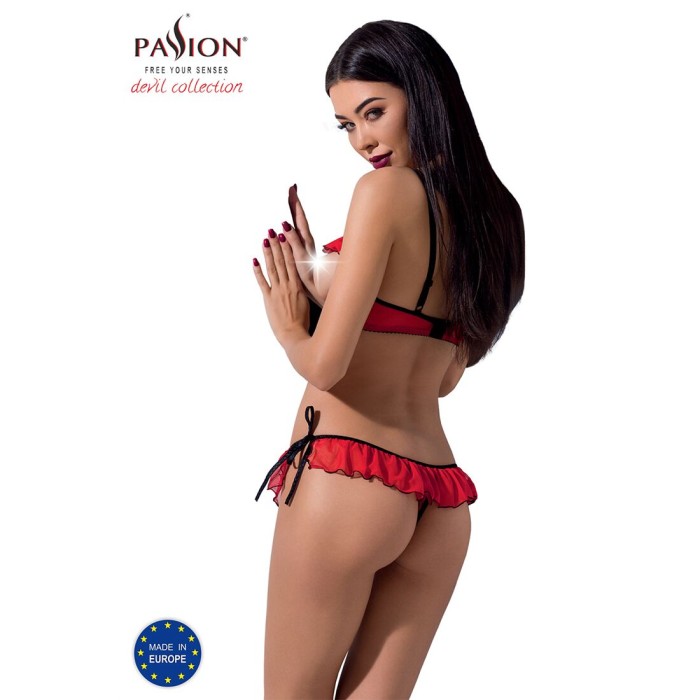 Комплект белья Passion Exclusive CHERRY SET OpenBra S/M, red, открытый лиф, трусики-юбочка