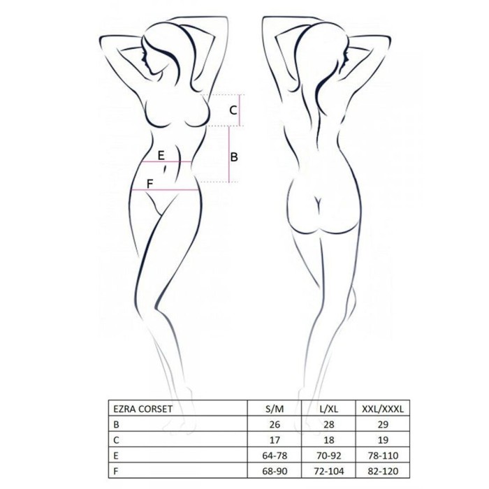 Корсет с декольте Passion ERZA CORSET XXL/XXXL, black, пажи, трусики, полупрозрачный