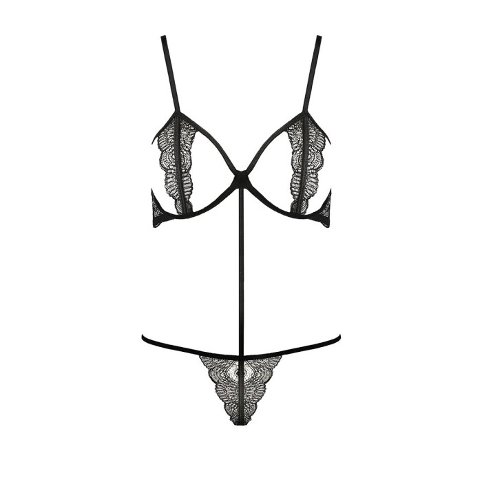 Комплект белья Passion Exclusive QUENTRIS BIKINI S/M, black, стринги и полуоткрытый лиф