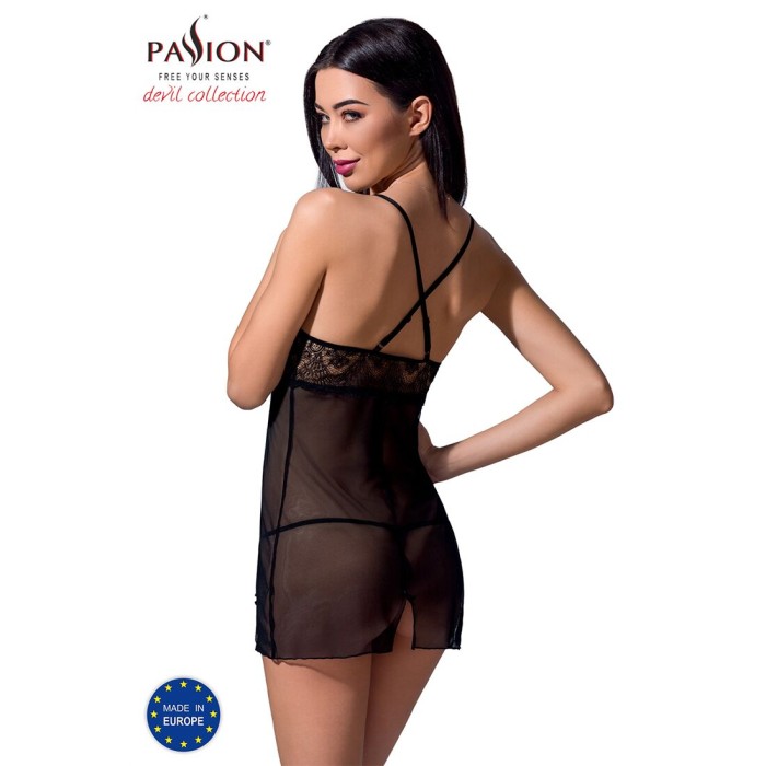 Прозрачная сорочка приталенная Passion QUENTRIS CHEMISE S/M, black, трусики