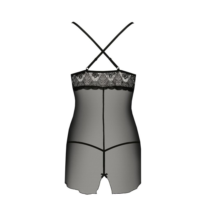 Прозрачная сорочка приталенная Passion QUENTRIS CHEMISE XXL/XXXL, black, трусики