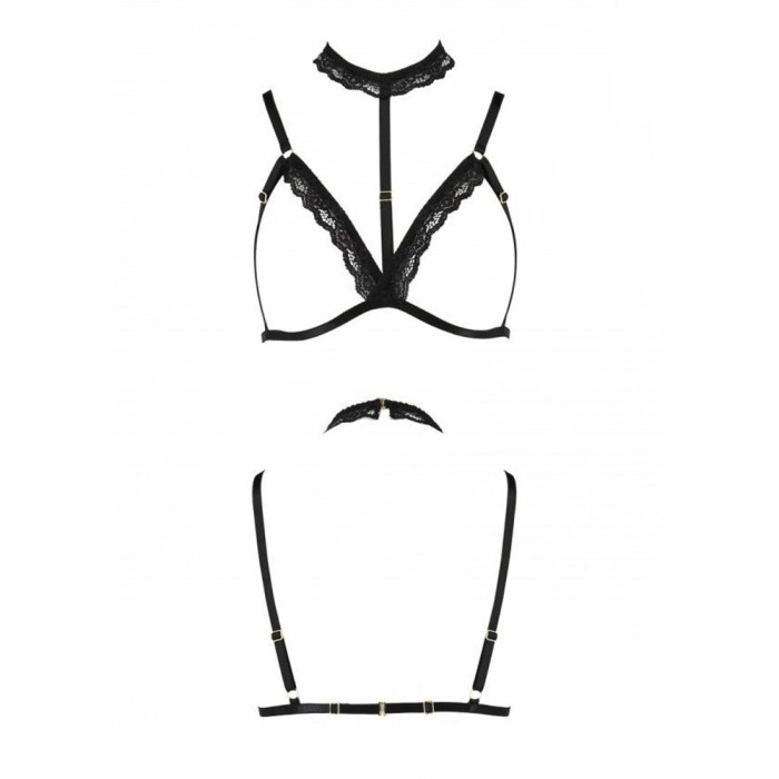 Бюстгальтер-стрепы с чокером Passion Exclusive SHELLY BRA S/M, black