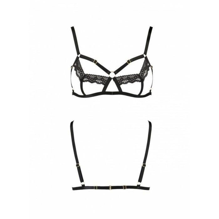 Бюстгальтер-стрепи з мереживом Passion Exclusive SOLON BRA S/M, black