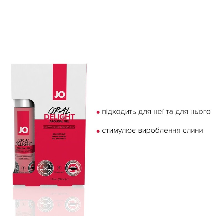 Распродажа!!! Гель для оральных ласк JO Oral Delight — Strawberry 30мл (срок до 08.2025)