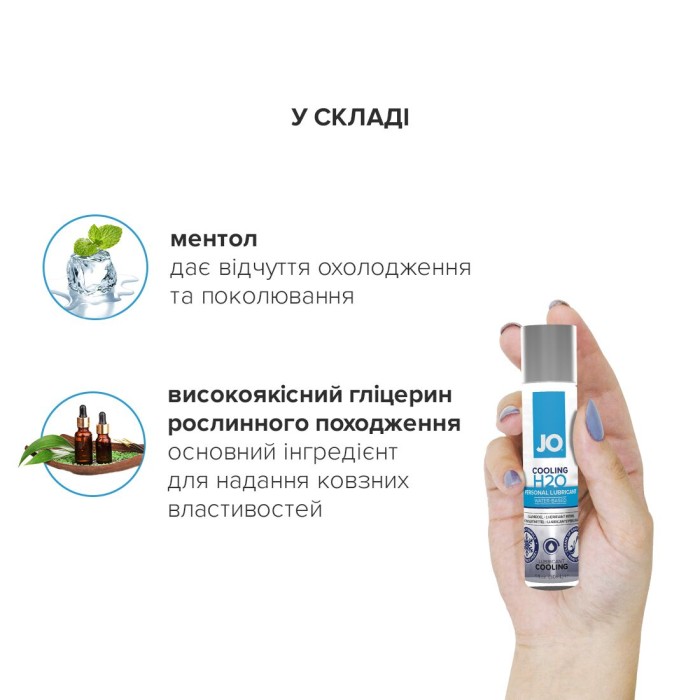 Охолоджувальна змазка на водній основі JO H2O COOLING (60 мл) з ментолом, рослинний гліцерин