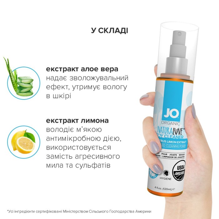 Очищающий спрей JO NATURALOVE – ORGANIC (120 мл) без сульфатов, триклозана и спирта