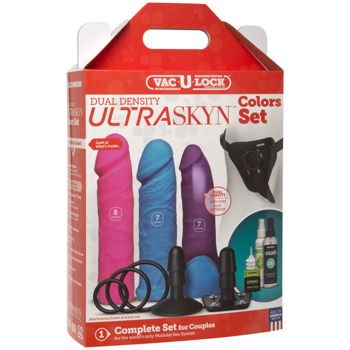 Набір для страпону Doc Johnson Vac-U-Lock Dual Density UltraSKYN Colors Set, діаметр 3х4,5 см
