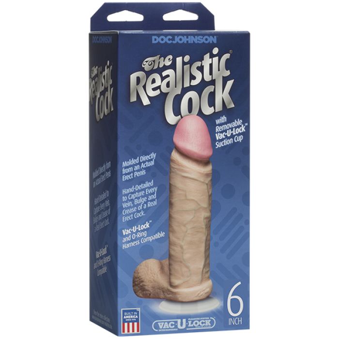 Фалоімітатор Doc Johnson The Realistic Cock 6 inch White - PVC, Vack-U-Lock, діаметр 4,3 см