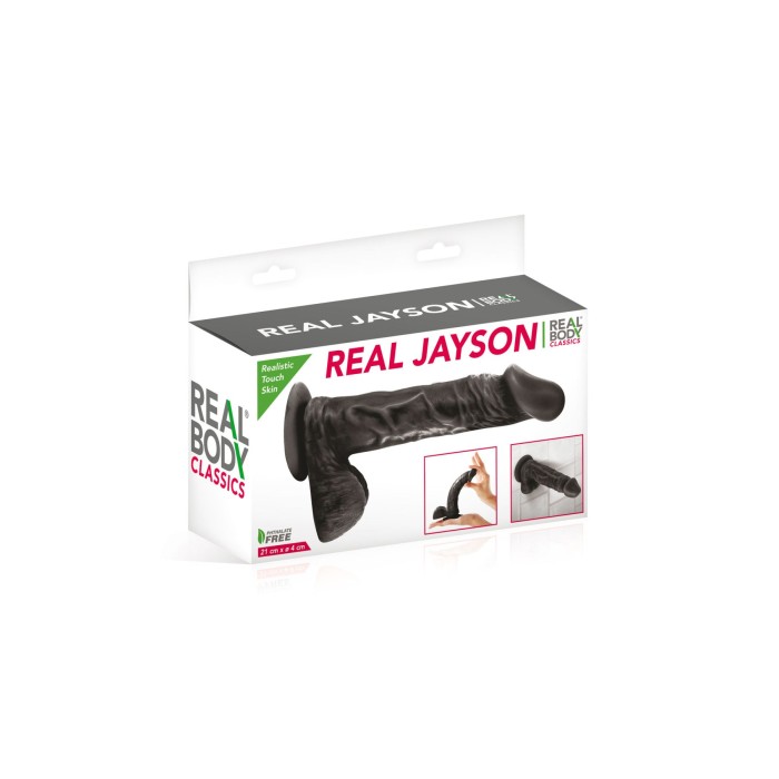 Фалоімітатор на присосці Real Body — Real Jayson Black, TPE, діаметр 4 см