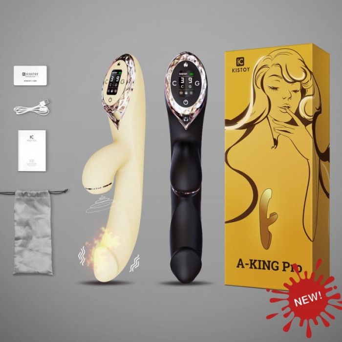 Вакуумный вибратор-кролик с подогревом KISSTOY A-King Pro Yellow, с LED-экраном