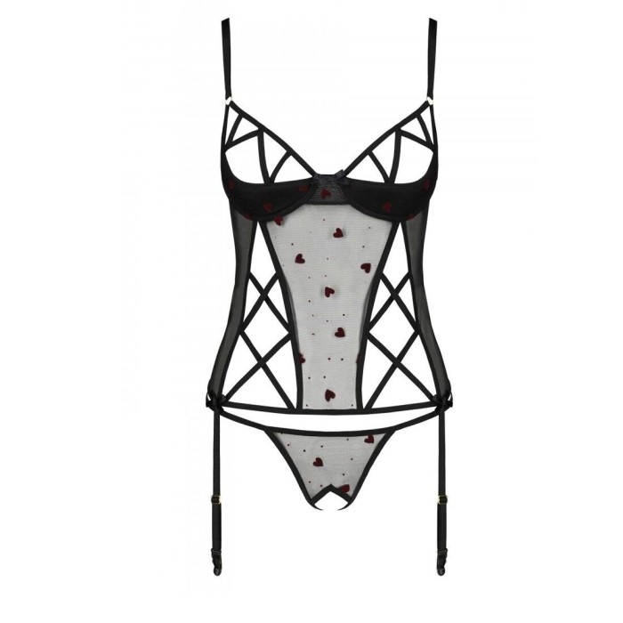 Корсет с подвязками, стринги Passion LOVELIA CORSET XXL/XXXL, black