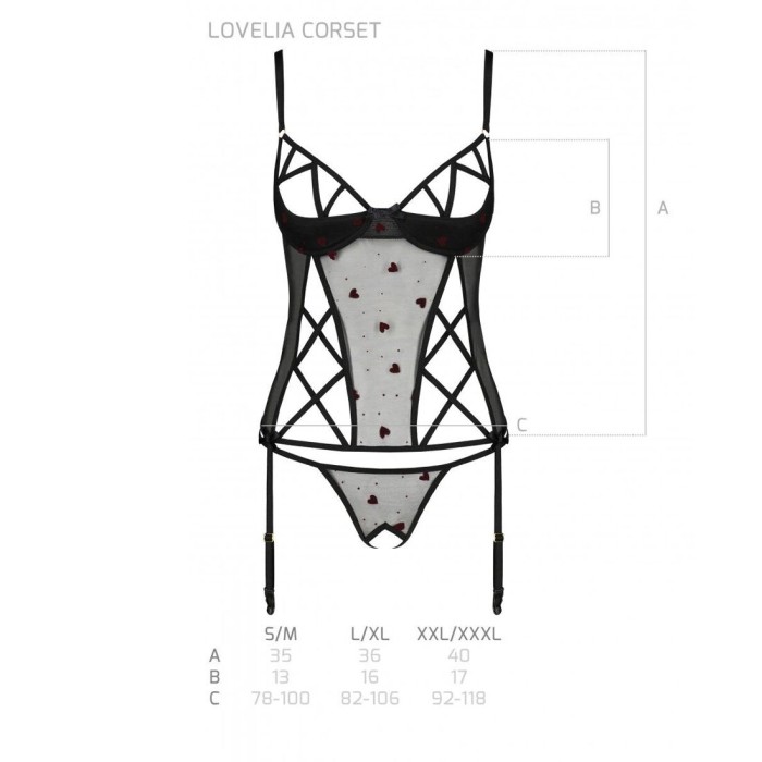 Корсет с подвязками, стринги Passion LOVELIA CORSET XXL/XXXL, black