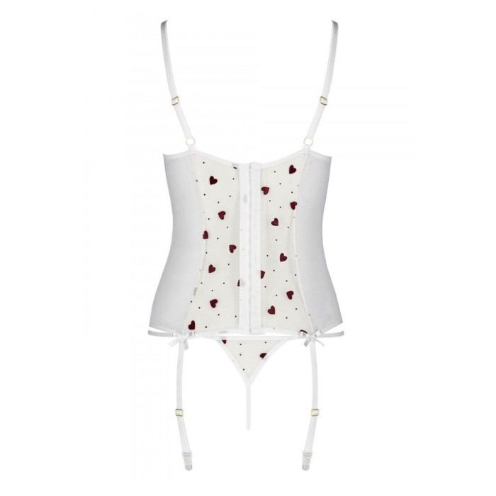 Корсет з підв'язками, стрінги Passion LOVELIA CORSET L/XL, white