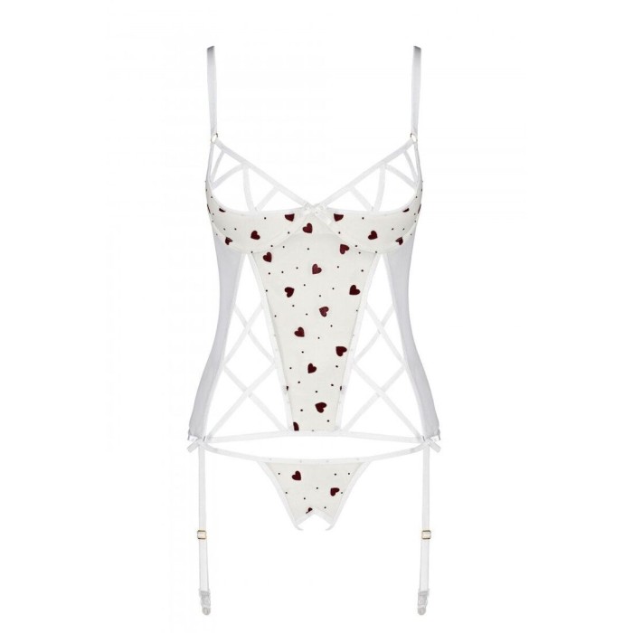 Корсет з підв'язками, стрінги Passion LOVELIA CORSET S/M, white