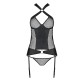 Сетчатый комплект корсет с халтером, съемные подвязки и трусики Passion AMANDA CORSET L/XL, black