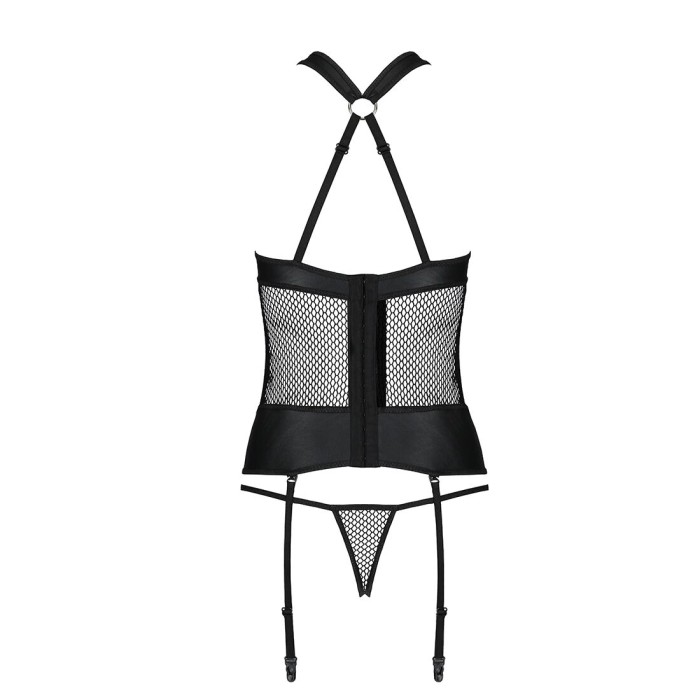 Сетчатый комплект корсет с халтером, съемные подвязки и трусики Passion AMANDA CORSET L/XL, black