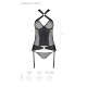 Сетчатый комплект корсет с халтером, съемные подвязки и трусики Passion AMANDA CORSET L/XL, black
