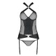 Сетчатый комплект корсет с халтером, съемные подвязки и трусики Passion AMANDA CORSET 2XL/3XL black