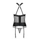 Сетчатый комплект корсет с халтером, съемные подвязки и трусики Passion AMANDA CORSET 2XL/3XL black