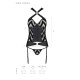 Сетчатый комплект с узором Passion HIMA CORSET L/XL, black, корсет с халтером, подвязки, трусики
