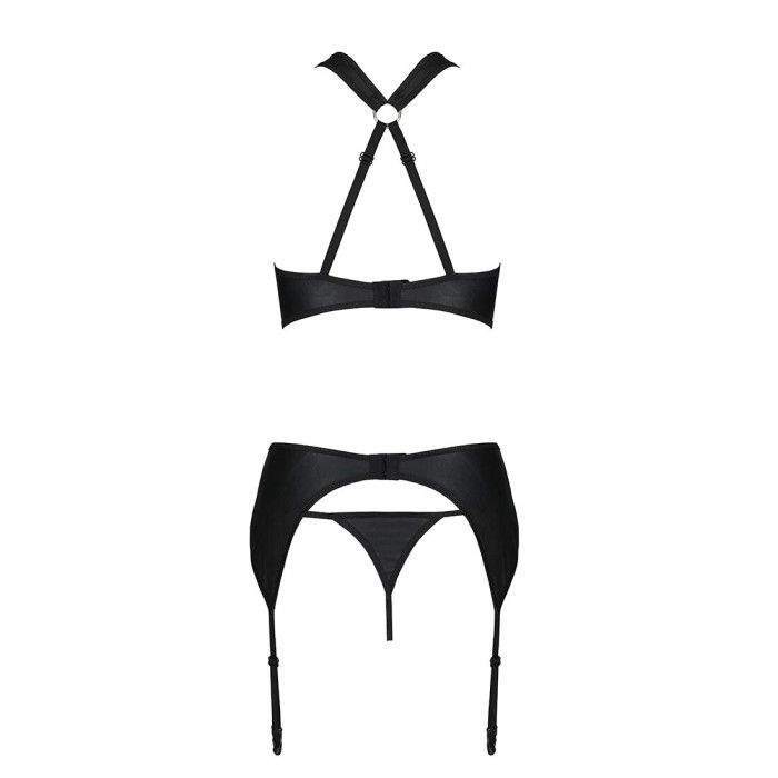 Сетчатый набор с узором, бюстгальтер, трусики, пояс для чулок Passion HIMA SET XXL/XXXL black