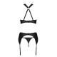 Сетчатый набор с узором, бюстгальтер, трусики, пояс для чулок Passion HIMA SET XXL/XXXL black