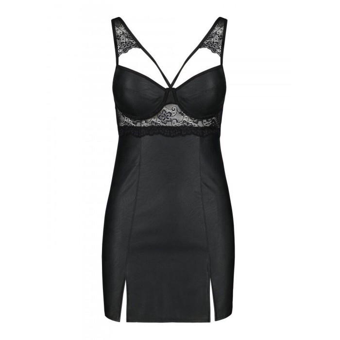 Бэби-долл из эко-кожи и кружева Passion LOONA CHEMISE S/M, black