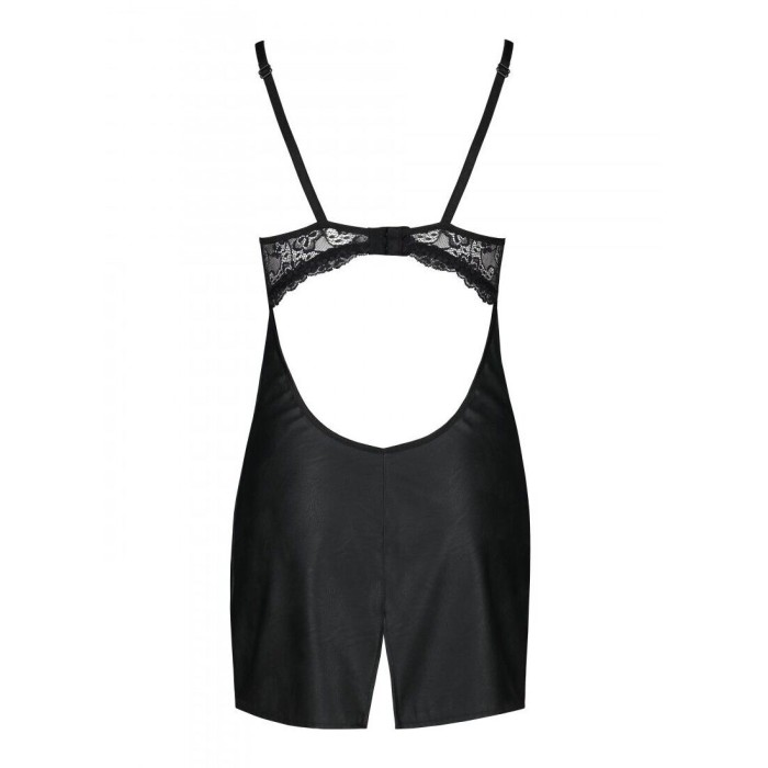 Бэби-долл из эко-кожи и кружева Passion LOONA CHEMISE S/M, black