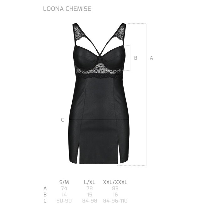 Бэби-долл из эко-кожи и кружева Passion LOONA CHEMISE S/M, black