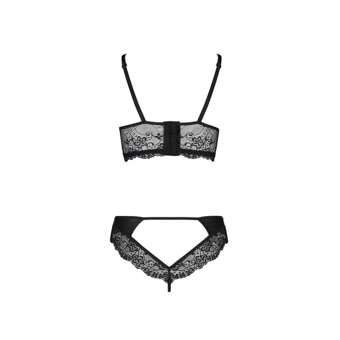 Комплект из эко-кожи с кружевом Passion LOONA SET L/XL, black, бра и трусики
