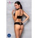 Комплект из эко-кожи Passion NANACY BIKINI L/XL, black, бра и трусики с имитацией шнуровки